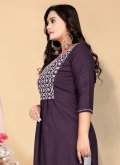 Wine Cotton  Embroidered Party Wear Kurti for Casual - 2