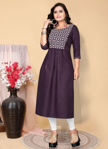 Wine Cotton  Embroidered Party Wear Kurti for Casu