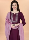 Wine Cotton  Embroidered Salwar Suit for Casual - 1