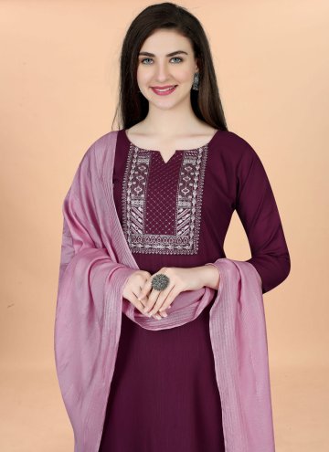 Wine Cotton  Embroidered Salwar Suit for Casual