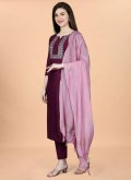 Wine Cotton  Embroidered Salwar Suit for Casual - 3