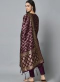 Wine Cotton Silk Jacquard Work Salwar Suit for Festival - 1