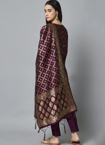 Wine Cotton Silk Jacquard Work Salwar Suit for Festival