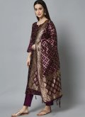 Wine Cotton Silk Jacquard Work Salwar Suit for Festival - 2