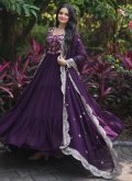 Wine Designer Gown in Georgette with Embroidered - 1
