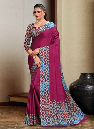 Wine Faux Chiffon Printed Trendy Saree for Casual