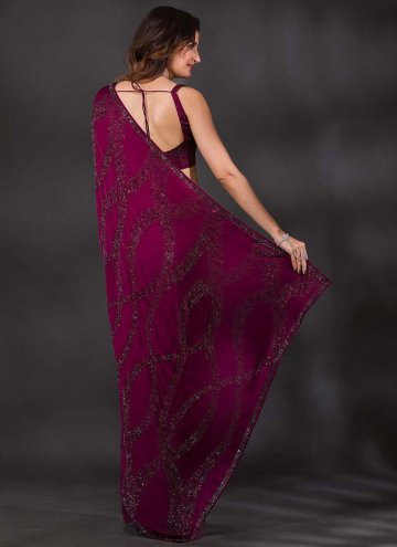 Wine Faux Crepe Fancy work Trendy Saree for Casual