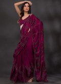 Wine Faux Crepe Fancy work Trendy Saree for Casual - 2