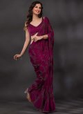 Wine Faux Crepe Fancy work Trendy Saree for Casual - 3