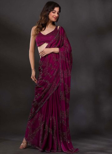 Wine Faux Crepe Fancy work Trendy Saree for Casual