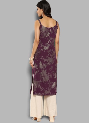 Wine Faux Crepe Floral Print Casual Kurti for Casual