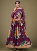 Wine Faux Georgette Digital Print Trendy Salwar Suit for Ceremonial - 2