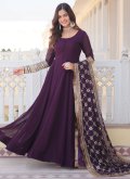 Wine Faux Georgette Embroidered Designer Gown - 1