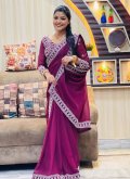 Wine Georgette Embroidered Casual Saree - 1