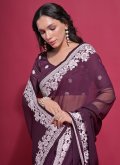 Wine Georgette Embroidered Trendy Saree for Ceremonial - 2