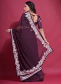Wine Georgette Embroidered Trendy Saree for Ceremonial - 3