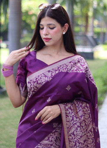 Wine Handloom Silk Woven Designer Saree for Casual