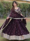 Wine Lehenga Choli in Faux Georgette with Embroidered - 1