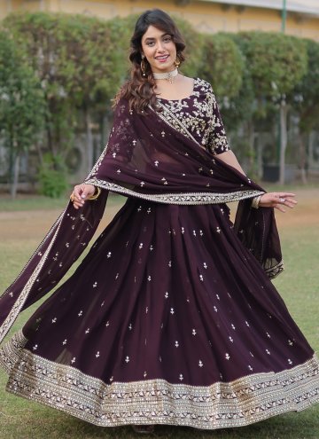 Wine Lehenga Choli in Faux Georgette with Embroidered