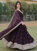 Wine Lehenga Choli in Faux Georgette with Embroidered - 2
