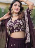 Wine Lehenga Choli in Faux Georgette with Embroidered - 4