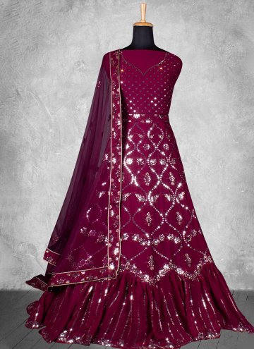 Wine Lehenga Choli in Georgette with Embroidered