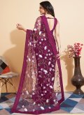 Wine Net Embroidered Traditional Saree - 2