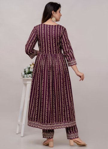 Wine Pant Style Suit in Cotton  with Embroidered