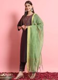 Wine Pant Style Suit in Silk Blend with Embroidered - 2