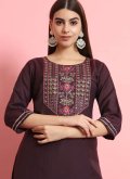 Wine Pant Style Suit in Silk Blend with Embroidered - 4