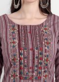 Wine Party Wear Kurti in Cotton  with Embroidered - 4