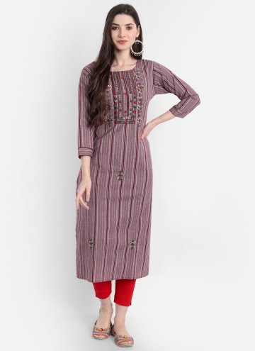 Wine Party Wear Kurti in Cotton  with Embroidered