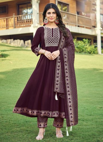 Wine Rayon Embroidered Pant Style Suit for Ceremonial