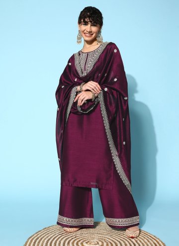 Wine Rayon Embroidered Salwar Suit