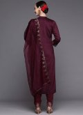 Wine Rayon Embroidered Salwar Suit for Festival - 1