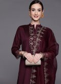 Wine Rayon Embroidered Salwar Suit for Festival - 2
