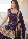 Wine Salwar Suit in Faux Georgette with Embroidered - 3