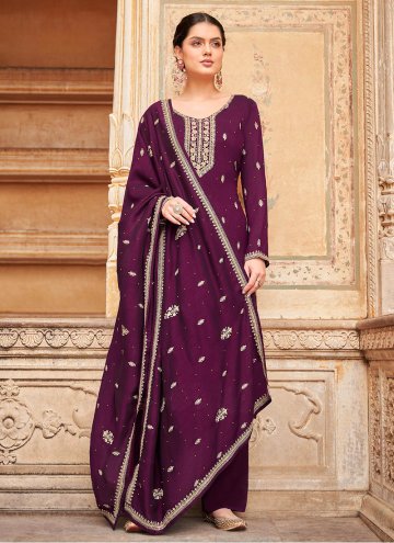 Wine Silk Embroidered Trendy Salwar Suit