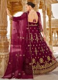 Wine Trendy Salwar Kameez in Net with Embroidered - 1