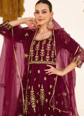Wine Trendy Salwar Kameez in Net with Embroidered - 2