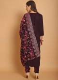 Wine Trendy Salwar Suit in Velvet with Resham Thread Work - 2