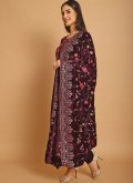Wine Trendy Salwar Suit in Velvet with Resham Thread Work - 3