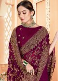 Wine Trendy Saree in Georgette with Embroidered - 1