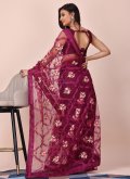 Wine Trendy Saree in Net with Embroidered - 2