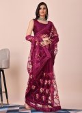 Wine Trendy Saree in Net with Embroidered - 3