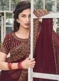 Wine Trendy Saree in Shimmer with Embroidered - 1