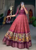 Wine Tussar Silk Printed Gown for Ceremonial - 2