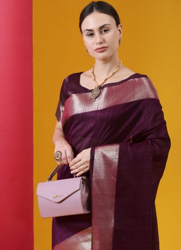 Wine Tussar Silk Woven Contemporary Saree