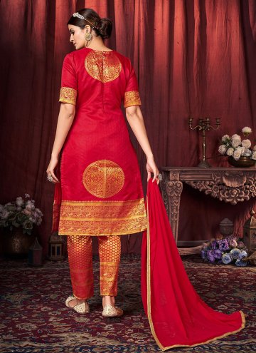 Woven Art Silk Red Salwar Suit