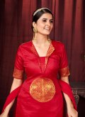 Woven Art Silk Red Salwar Suit - 2